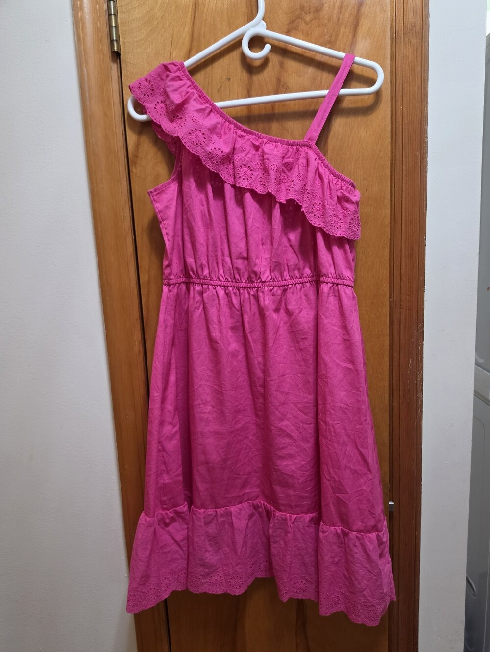wonder nation Hot Pink One-Shoulder Eyelet Ruffle Girls Dress. Size XXL -18